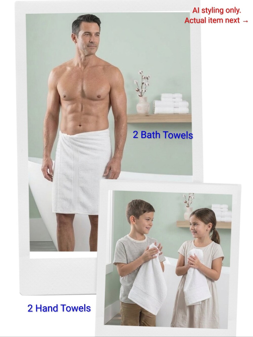 Set of 4 White Towels – Purely Indulgent Brand; 2 Bath Towels + 2 Hand Towels